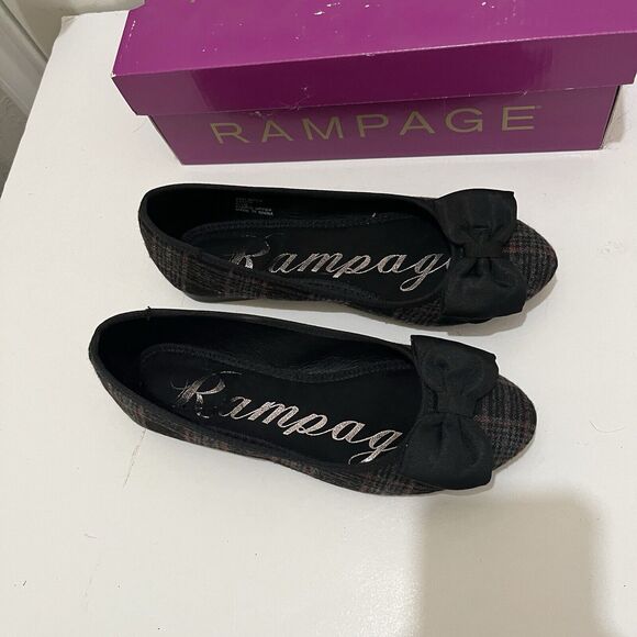 Rampage Ram Brice Black Gray Plaid Flats Bow Pointed Toe Slip On Womens 6.5M - Picture 3 of 9